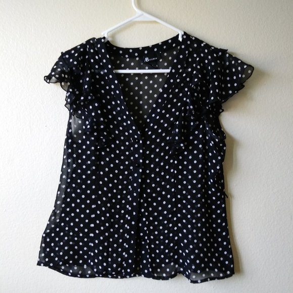 Women's Blouse, ABstudio, Medium, Black/White polka dots. - Picture 1 of 4